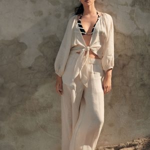 Natural 100% Linen Premium Wide Leg Trousers