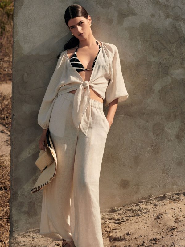 Natural 100% Linen Premium Wide Leg Trousers - 图片 4