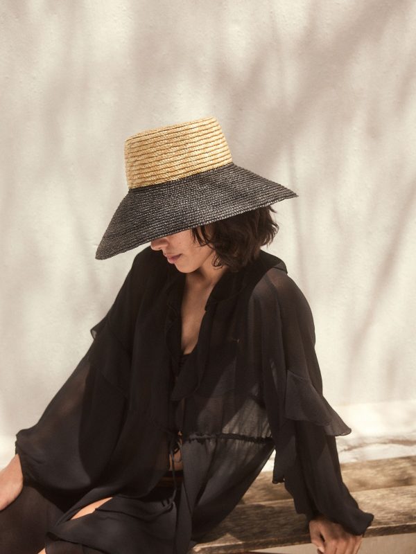 Natural /Black Drop Brim Hat