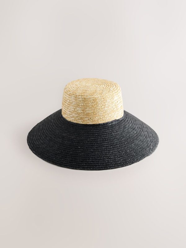 Natural /Black Drop Brim Hat - 图片 5