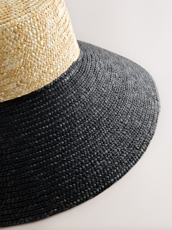 Natural /Black Drop Brim Hat - 图片 6