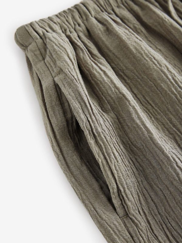 Green Wide Leg Textured Co-ord Trousers with Linen - 图片 7