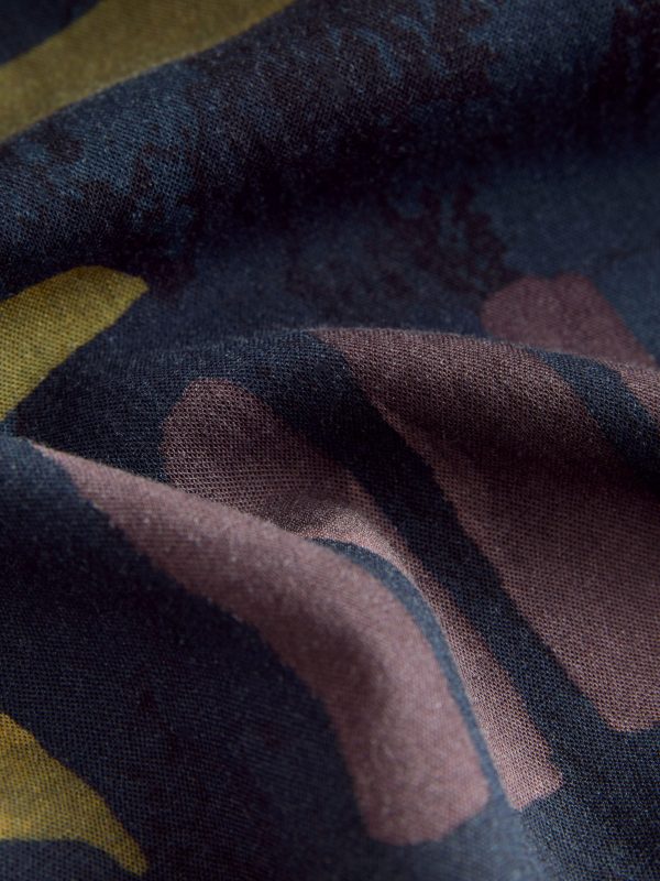 Navy Print Wide Leg Trousers with Linen - 图片 6