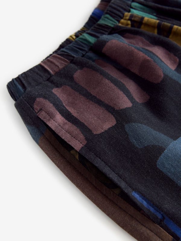 Navy Print Wide Leg Trousers with Linen - 图片 7