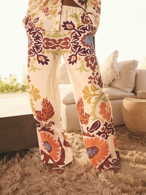 Ecru Wide Leg Trousers with Linen - 图片 2