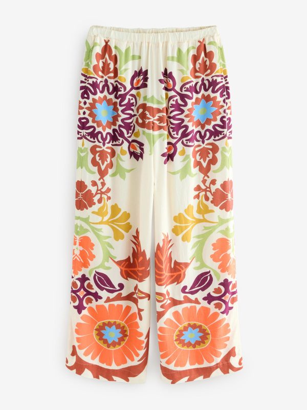 Ecru Wide Leg Trousers with Linen - 图片 6