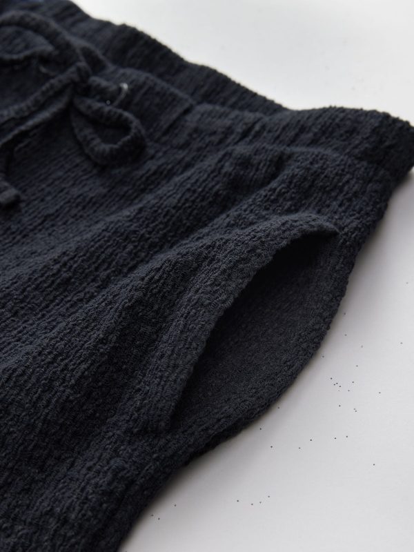 Navy Wide Leg Drawstring Textured Trousers - 图片 5