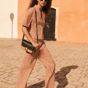 Red Gingham Check Relaxed Wide Leg Trousers