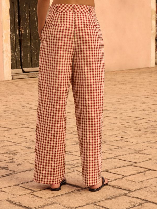 Red Gingham Check Relaxed Wide Leg Trousers - 图片 3