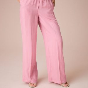 Pink Elasticated Tie Waist Wide Leg Trousers