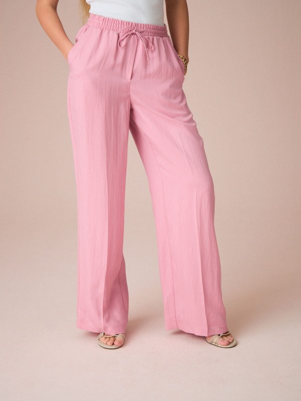 Pink Elasticated Tie Waist Wide Leg Trousers