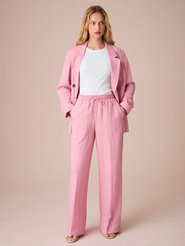 Pink Elasticated Tie Waist Wide Leg Trousers - 图片 3