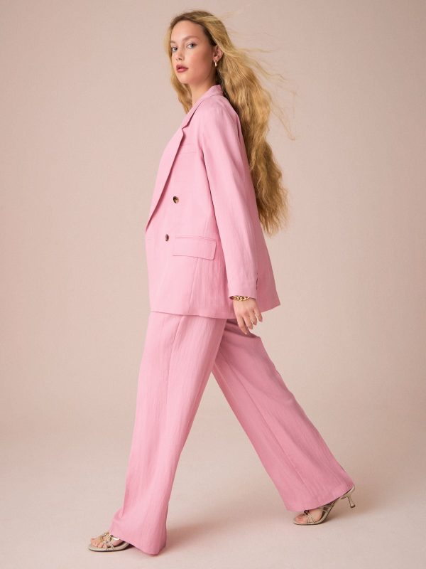 Pink Elasticated Tie Waist Wide Leg Trousers - 图片 4