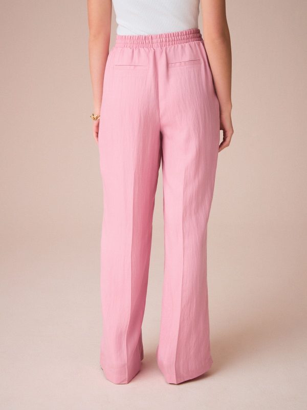 Pink Elasticated Tie Waist Wide Leg Trousers - 图片 5