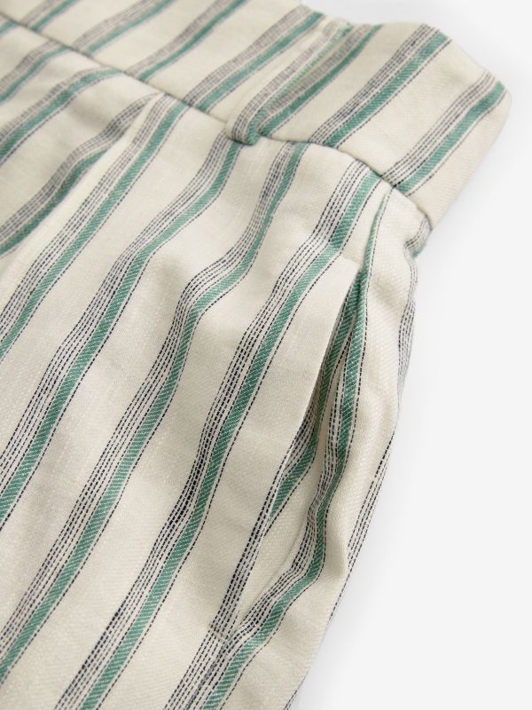 Green/Ecru Striped Elastic Back Wide Leg Trousers With Linen - 图片 6