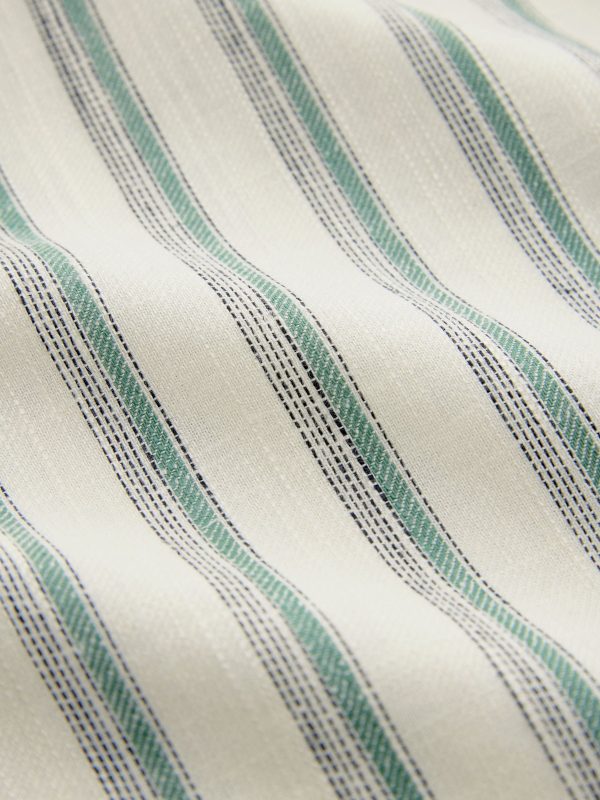 Green/Ecru Striped Elastic Back Wide Leg Trousers With Linen - 图片 7