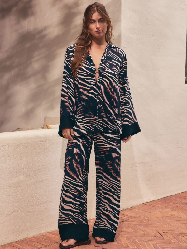 Black/Animal Wide Leg Trousers - 图片 2