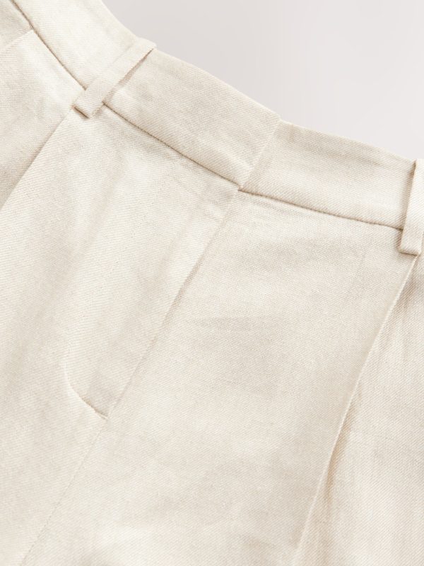 Neutral Elasticated Linen Rich Tapered Trousers - 图片 8