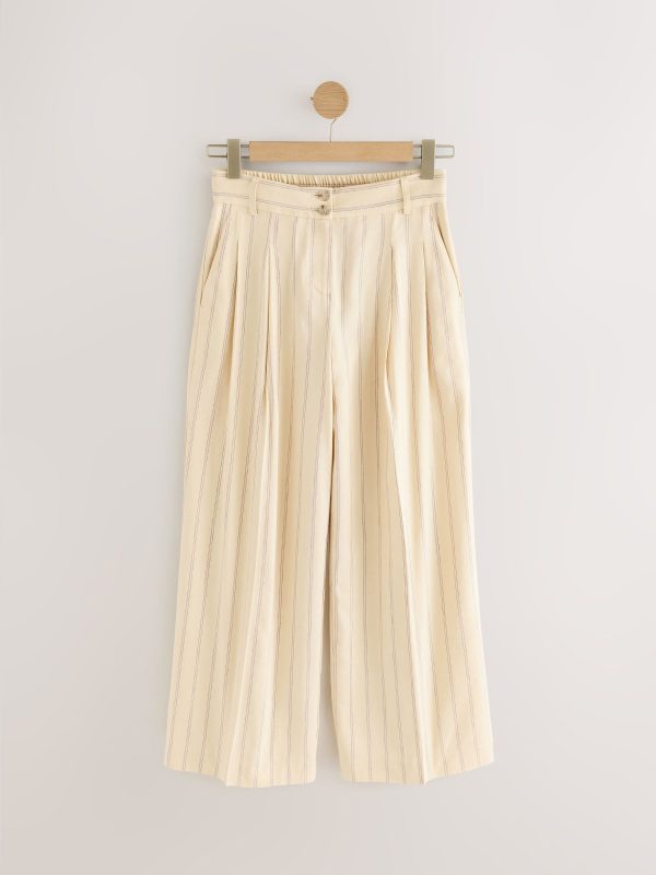 Yellow Striped Elastic Back Wide Leg Trousers with Linen - 图片 5
