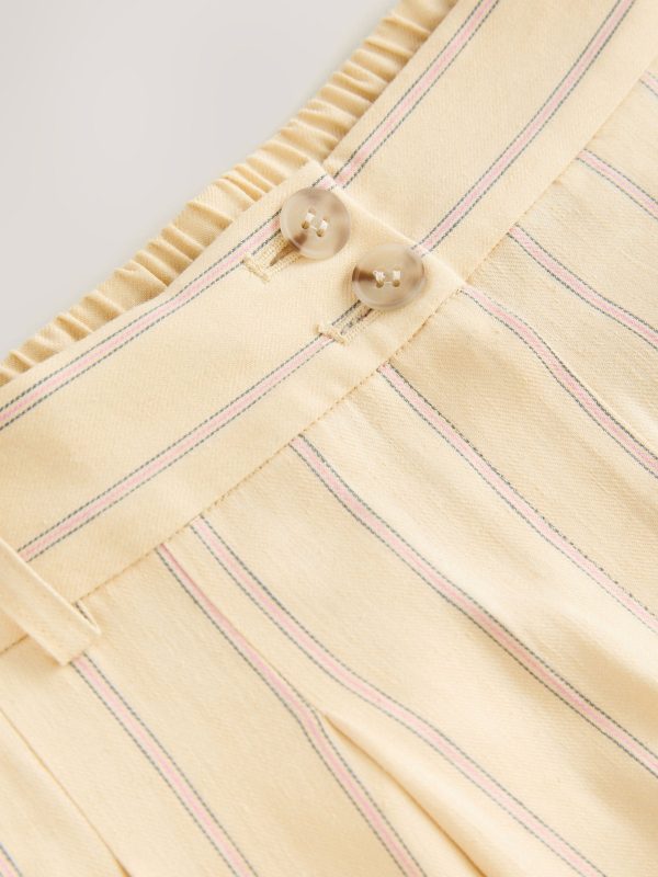 Yellow Striped Elastic Back Wide Leg Trousers with Linen - 图片 6