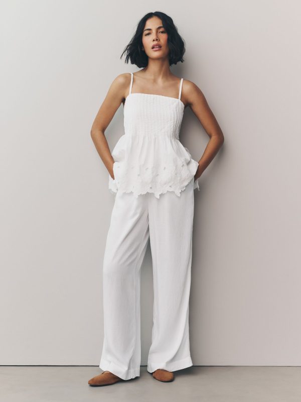 White Wide Leg Trousers with Linen