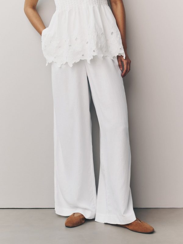 White Wide Leg Trousers with Linen - 图片 2