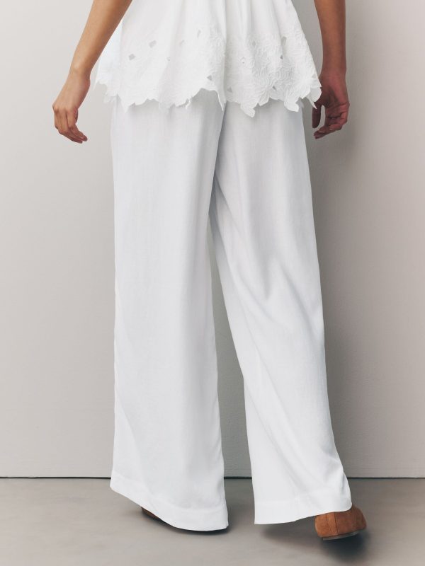White Wide Leg Trousers with Linen - 图片 3