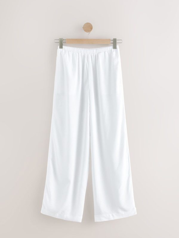 White Wide Leg Trousers with Linen - 图片 5