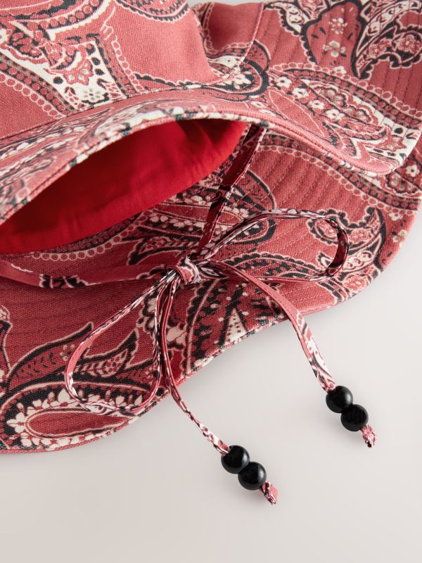 Red Paisley Print Wide Brim Bucket Hat - 图片 4