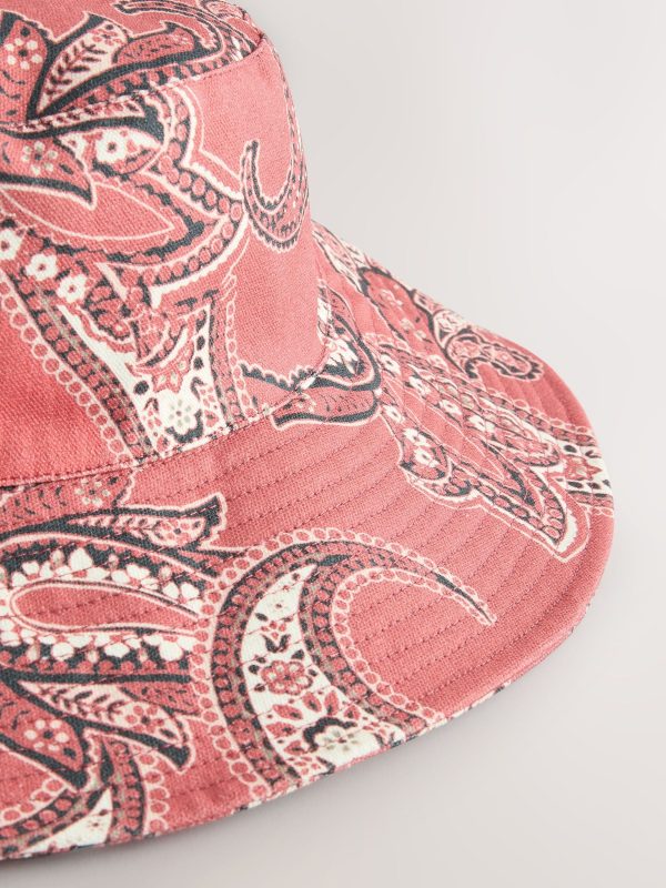 Red Paisley Print Wide Brim Bucket Hat - 图片 5