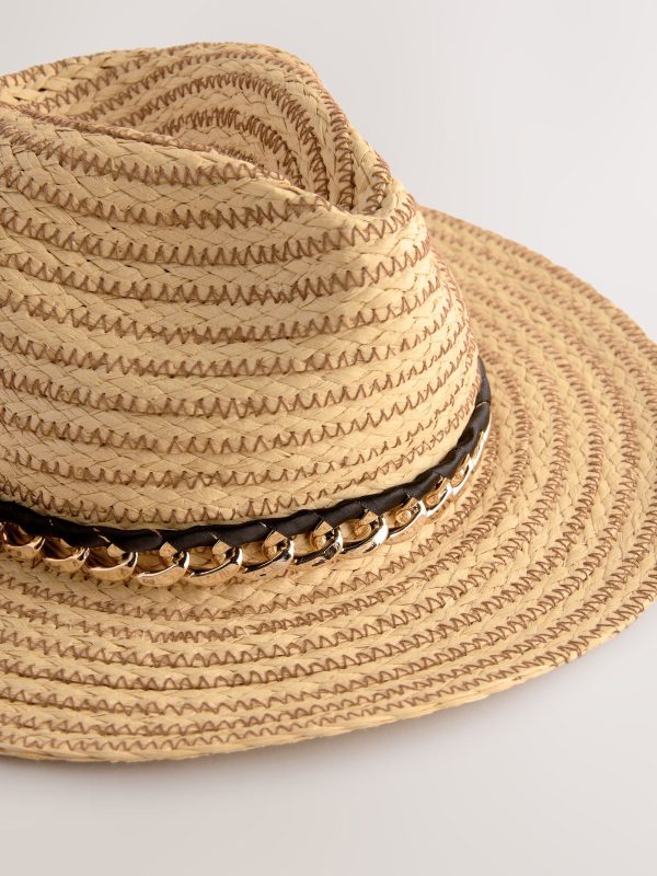 Neutral Chain Trim Panama Hat - 图片 3