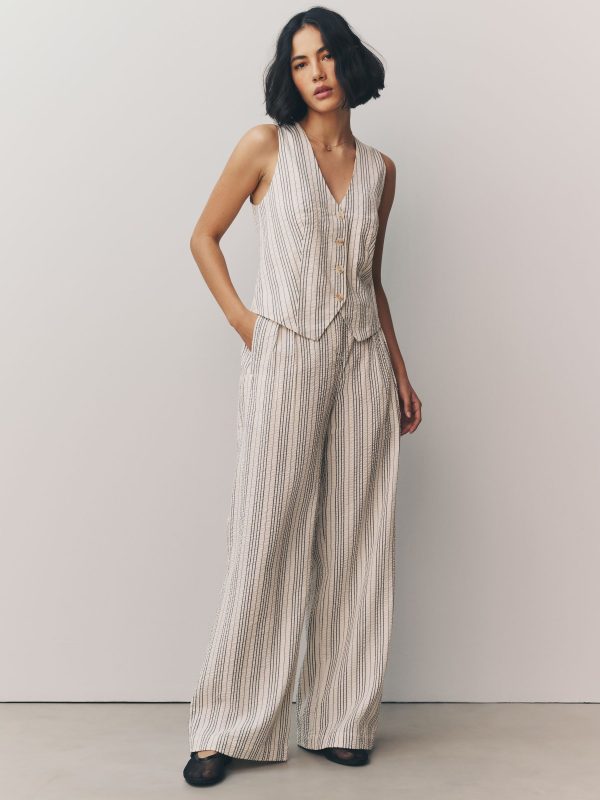 White/Black Straight Leg Textured Striped Trousers