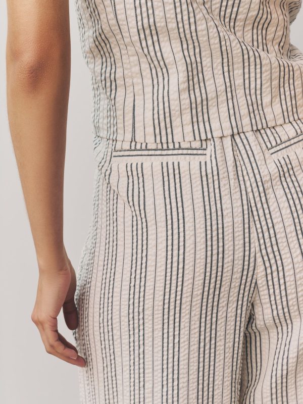 White/Black Straight Leg Textured Striped Trousers - 图片 5
