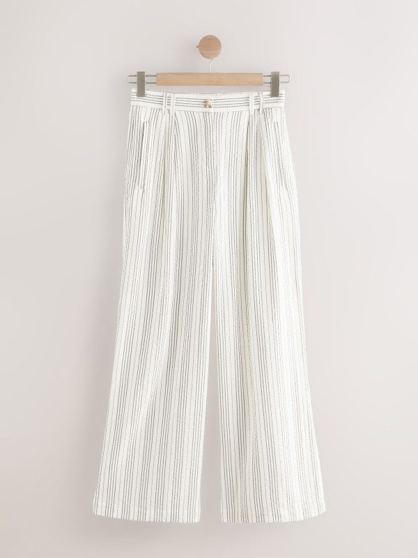 White/Black Straight Leg Textured Striped Trousers - 图片 6