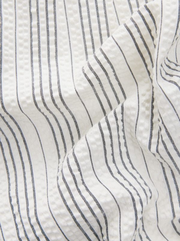 White/Black Straight Leg Textured Striped Trousers - 图片 9