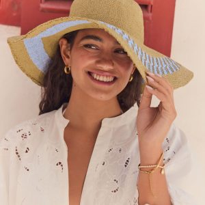 Natural/Blue Wide Brim Hat