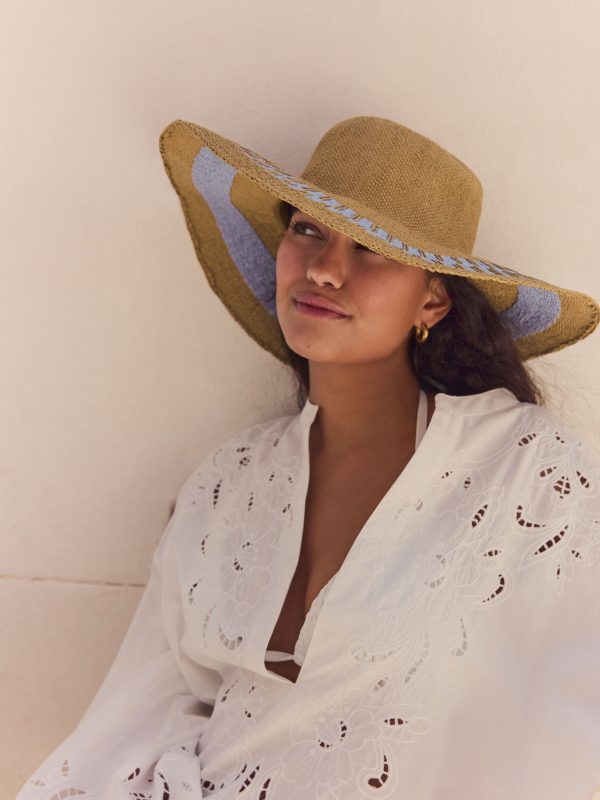 Natural/Blue Wide Brim Hat - 图片 3