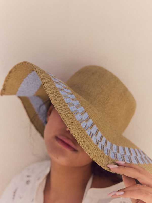 Natural/Blue Wide Brim Hat - 图片 4