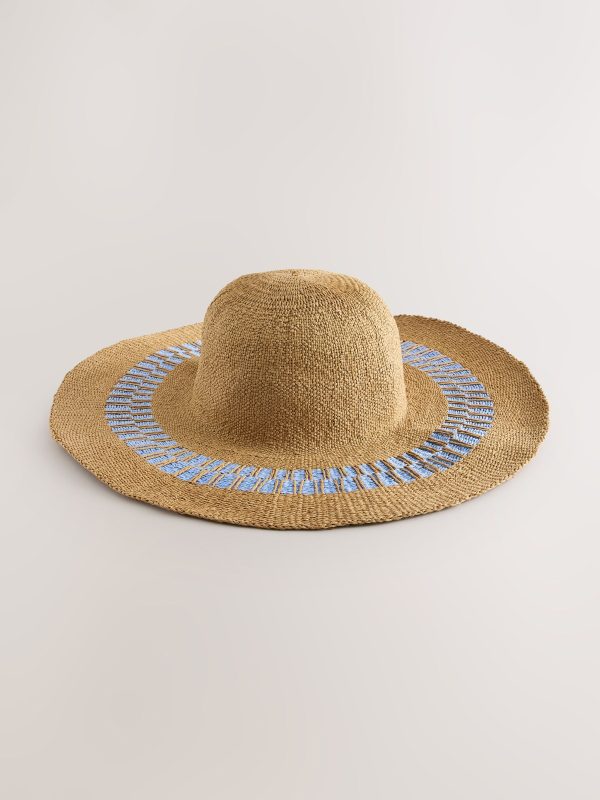 Natural/Blue Wide Brim Hat - 图片 5