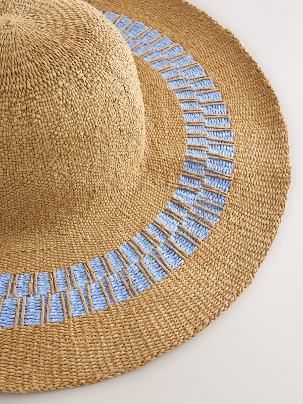 Natural/Blue Wide Brim Hat - 图片 6