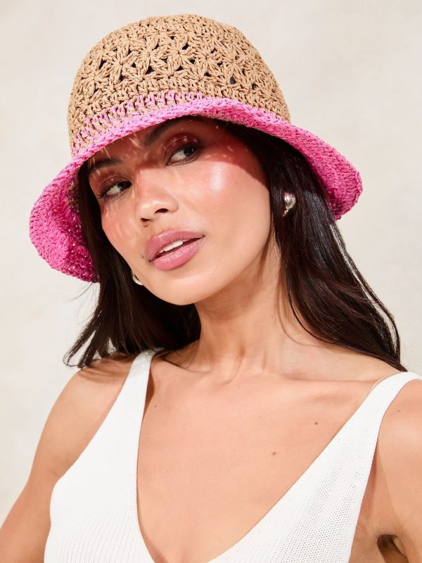 Pink Ombre Crochet Effect Bucket Hat - 图片 3