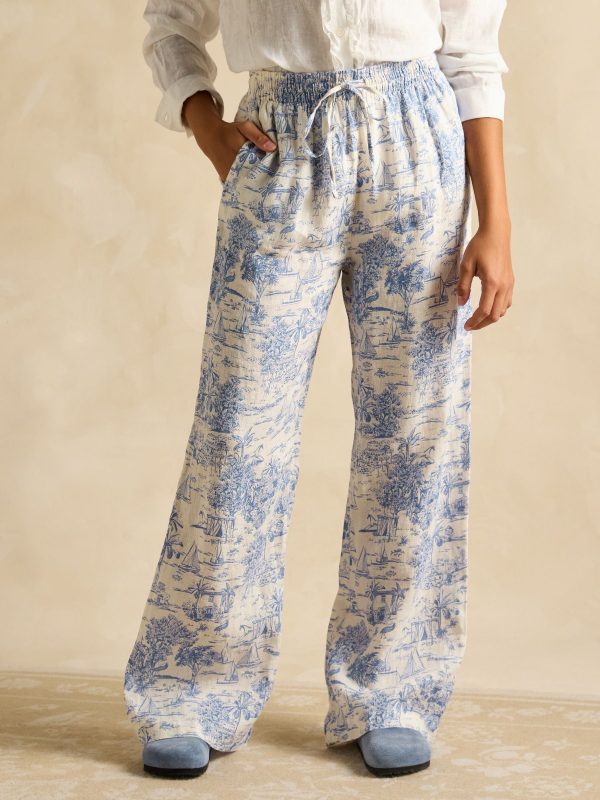 Blue Toile de Jouy Trousers with Linen - 图片 2