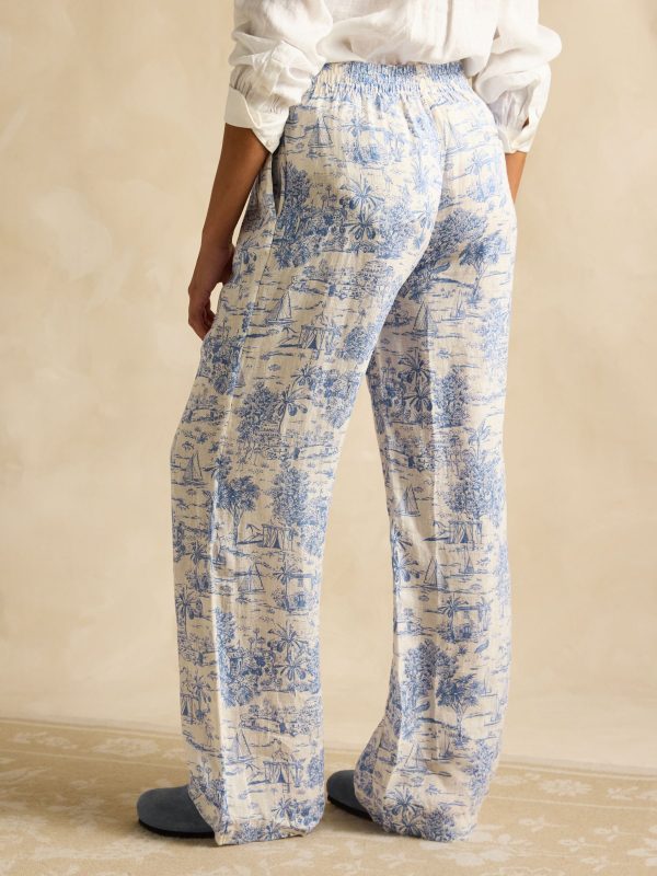 Blue Toile de Jouy Trousers with Linen - 图片 3