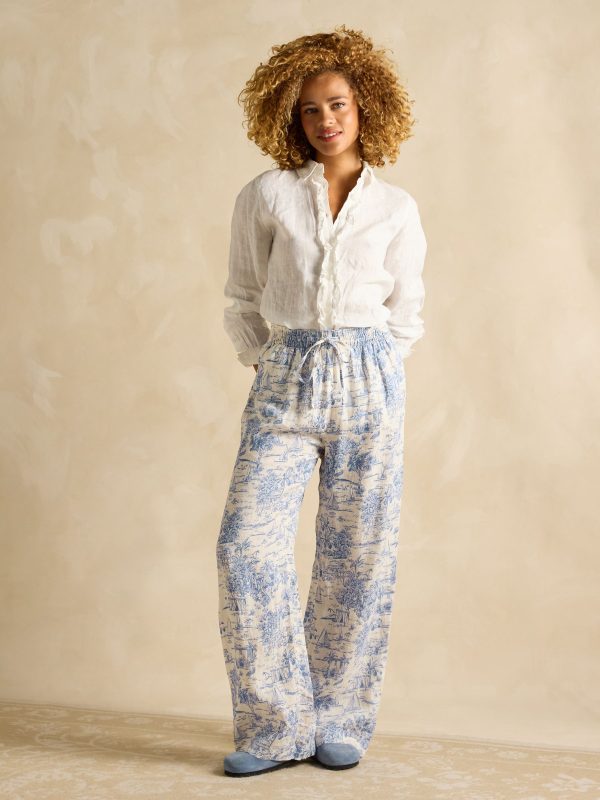 Blue Toile de Jouy Trousers with Linen - 图片 4