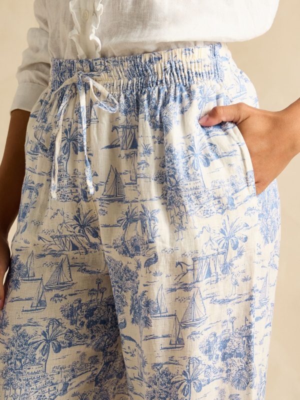 Blue Toile de Jouy Trousers with Linen - 图片 5