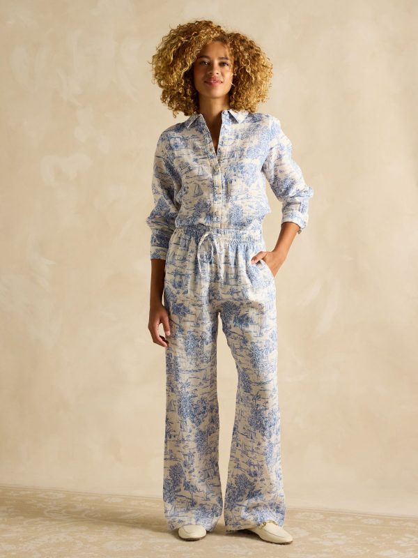 Blue Toile de Jouy Trousers with Linen - 图片 6
