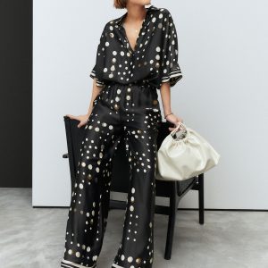 Black Spot Wide Leg Satin Trousers