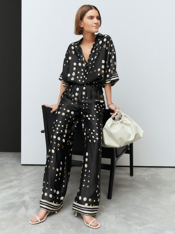 Black Spot Wide Leg Satin Trousers