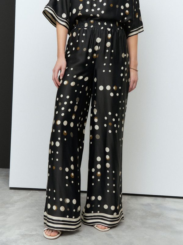Black Spot Wide Leg Satin Trousers - 图片 2