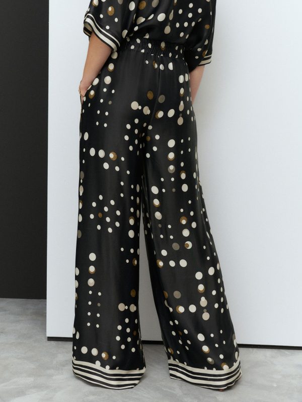 Black Spot Wide Leg Satin Trousers - 图片 3